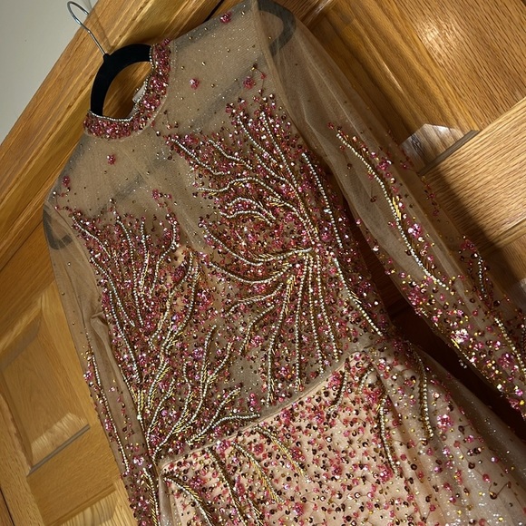 Custom Evening gown red rhinestone jewel encrusted rose gold sequin dress size 6 - Picture 3 of 16